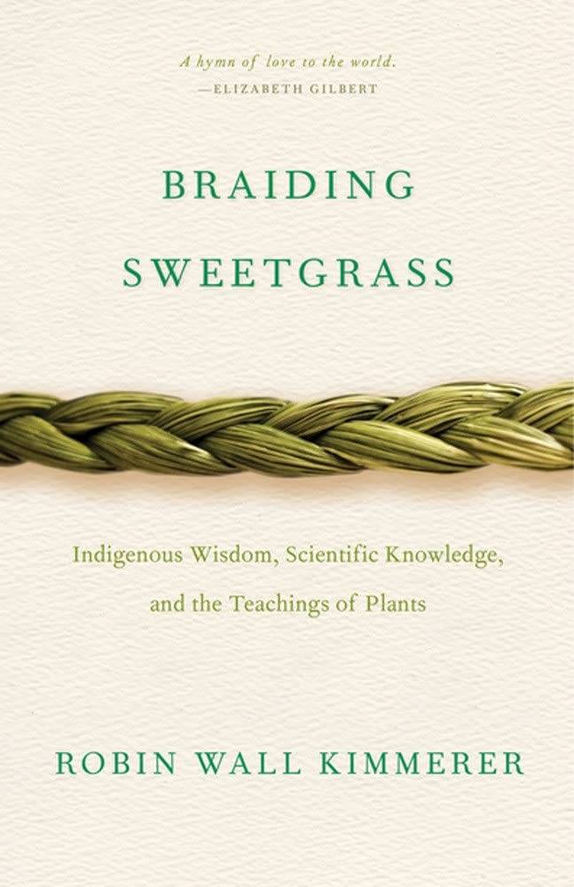 White book cover with a close up image of a piece of braided sweetgrass across the front